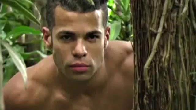 Latino Darrien Leon lurks in the jungle, eager for a chance encounter. He's adorable in his low-rise shorts that get pulled off by Andre Castro. Andre prepares Darrien's ass for fucking by rimming his sweet cheeks.
