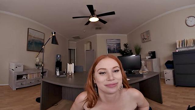 Your redhead employee Madison Morgan fucks you in the office!!