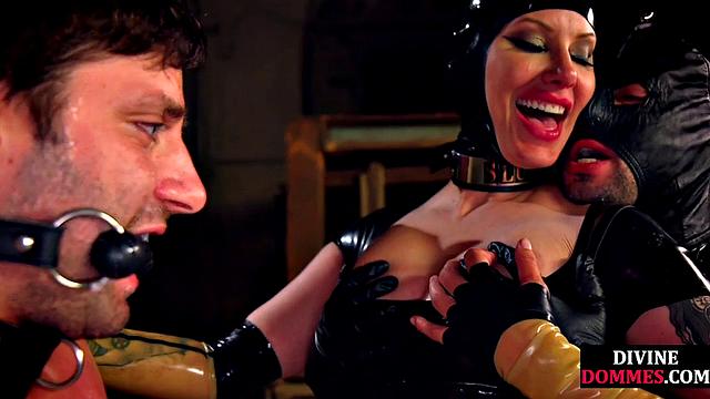 Femdom in latex ass-toying a pathetic incel