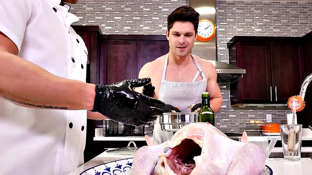 Food fetish jock fist in kitchen by his chef