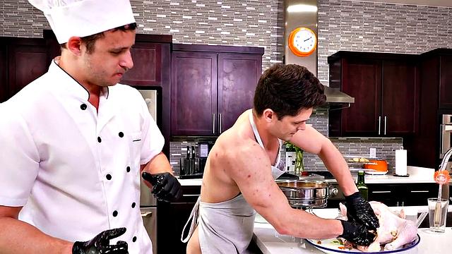 Food fetish jock fist in kitchen by his chef