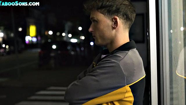 Weird stepdad gives facial to his barebacked stepson