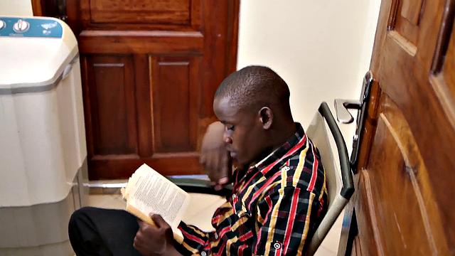 Petite twink from Africa jerks cock in solo action to cum