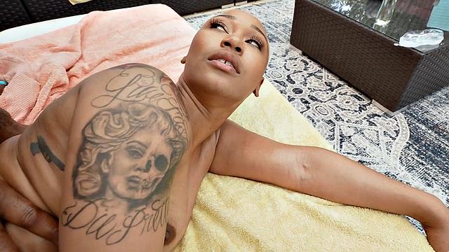 Big titted black slut smashed by BBC outdoor in pussy