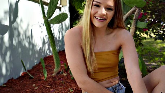 POV: Blonde cutie picked up for wild outdoor fuck & handjob in bald pussy