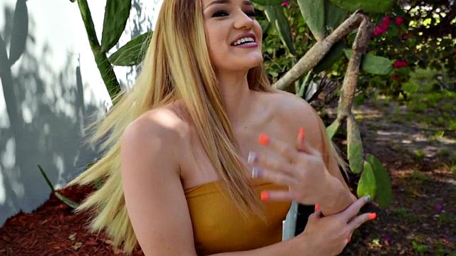 POV: Blonde cutie picked up for wild outdoor fuck & handjob in bald pussy