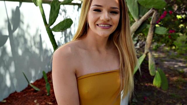 POV: Blonde cutie picked up for wild outdoor fuck & handjob in bald pussy