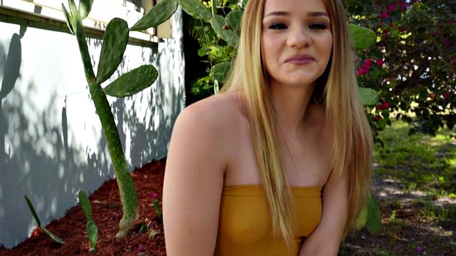 POV: Blonde cutie picked up for wild outdoor fuck & handjob in bald pussy