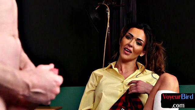 College uniform voyeur teases professor till cumshot