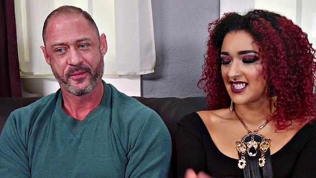 Femdom redhead babe rides strapon on footfetish sub