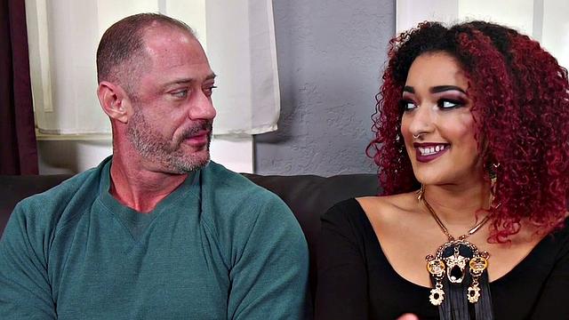 Femdom redhead babe rides strapon on footfetish sub