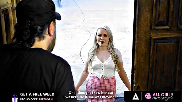 ALL GIRL MASSAGE - Teen Cutie Haley Spades Offers Her Exhausted Neighbor A Naughty Massage