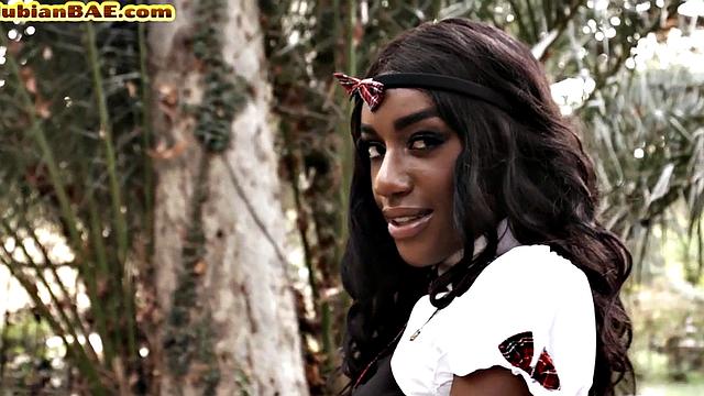 Teasing ebony college babe pleases BF after class