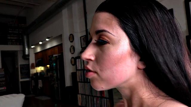 POV deepthroating rides cock with her cute pussy