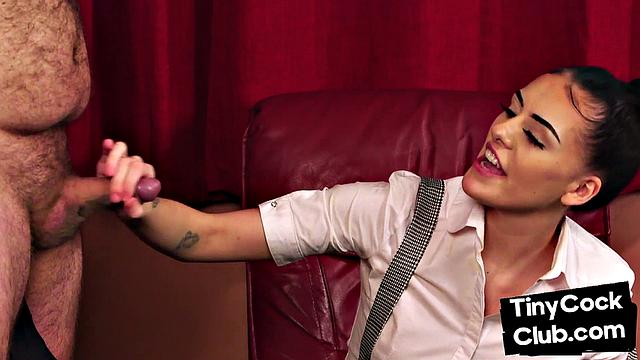 Stockings femme dirtytalk and gives Handjob to smalldick