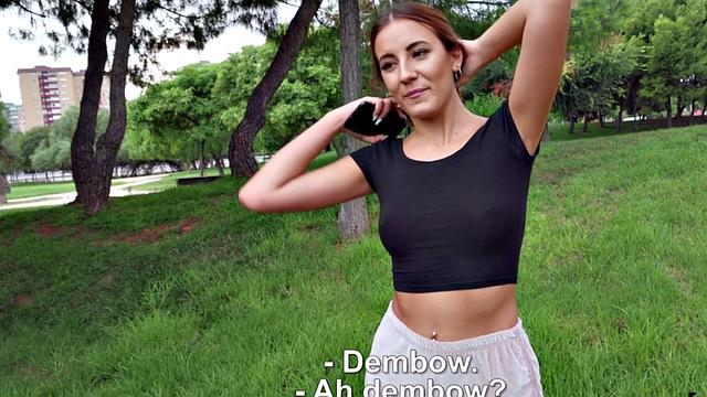 Euro babe with brown hair gets her bald pussy drilled in reverse cowgirl POV outdoor