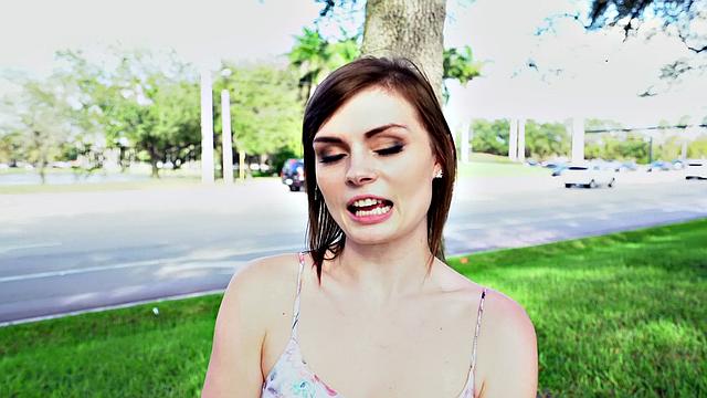 Haven Rae takes a wild ride up the stairs in a thong and shorts