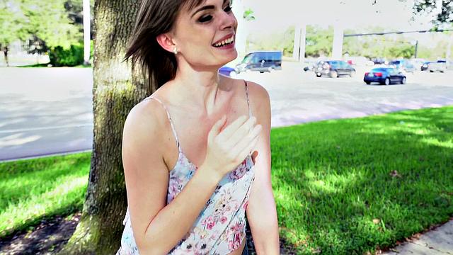 Haven Rae takes a wild ride up the stairs in a thong and shorts