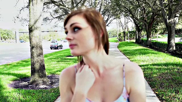 Haven Rae takes a wild ride up the stairs in a thong and shorts