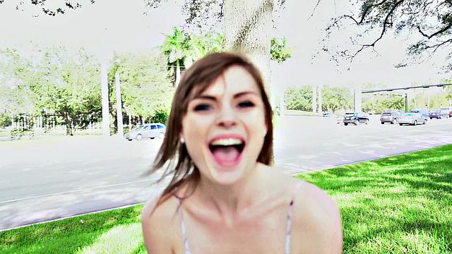 Haven Rae takes a wild ride up the stairs in a thong and shorts