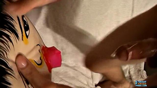 Wiley and partner tag team a blow-up doll in a wild gay gangbang