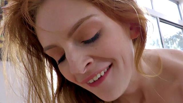 Anal loving redhead beauty fingering her pussy during sex