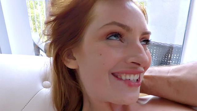 Anal loving redhead beauty fingering her pussy during sex