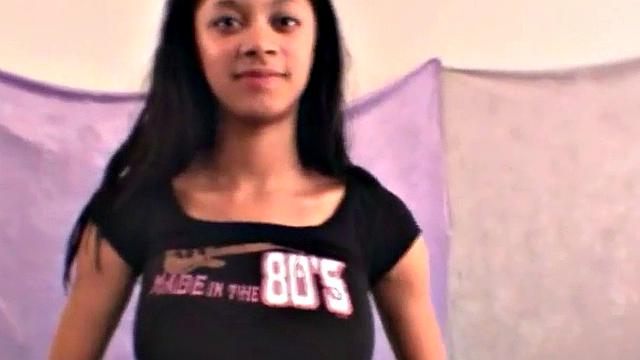 Busty ebony teen touched up on camera