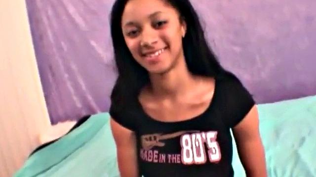 Busty ebony teen touched up on camera