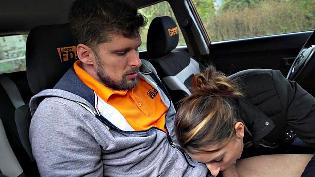 Real student banged in car after sucking cock