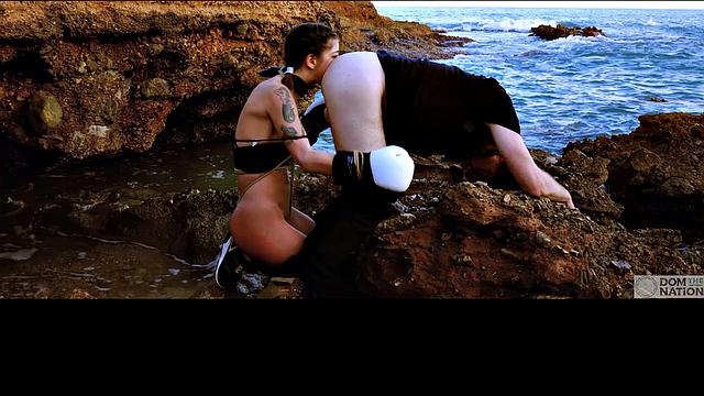 Gagging on cock and eating ass during submissive training