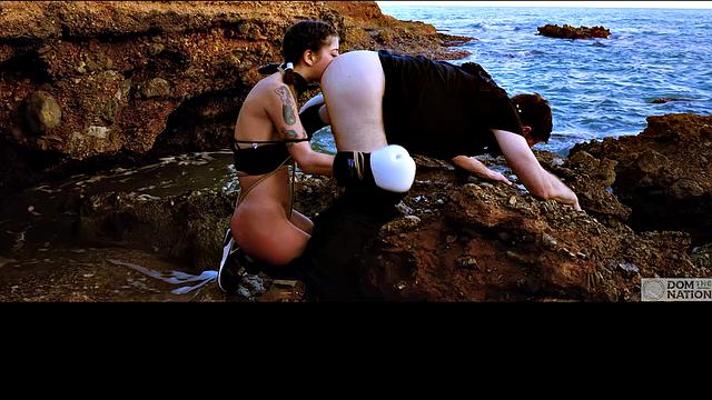 Gagging on cock and eating ass during submissive training