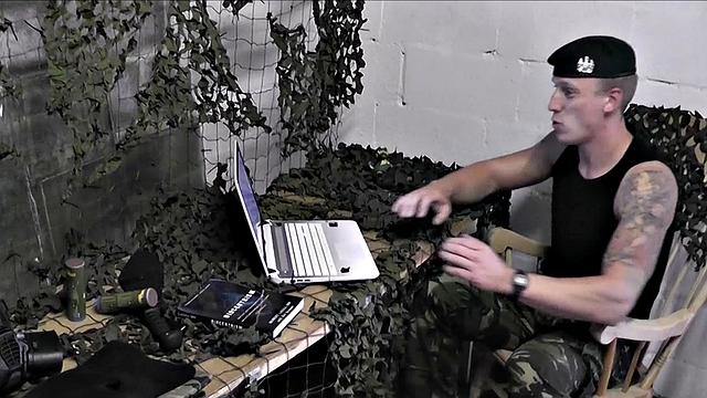 Eva and Jessica sucking on soldier's cock