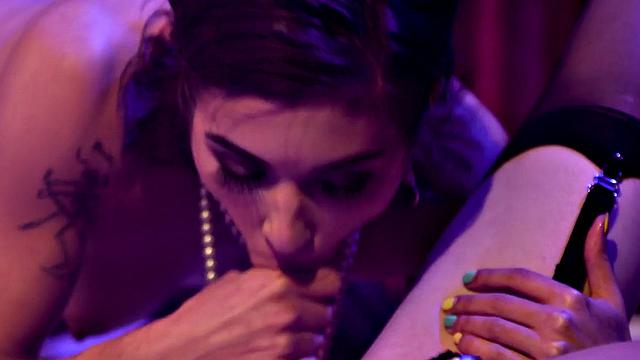 Busty TS lady licks and fucks hairy babe after getting sucked