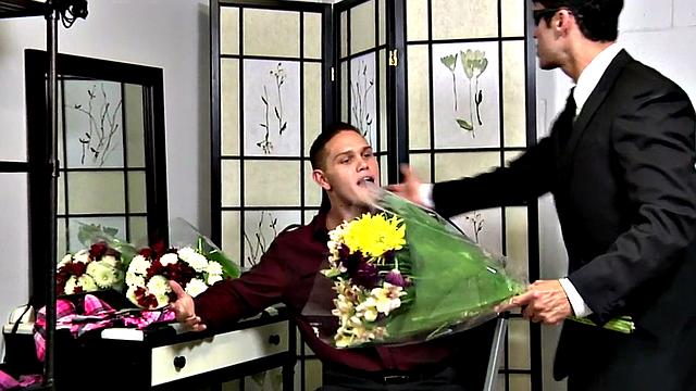 Handsome stud gets fucked backstage by big cock gay