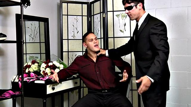 Handsome stud gets fucked backstage by big cock gay