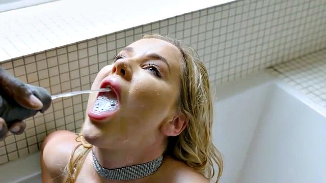 Kinky blonde MILF with huge tits gets banged by a BBC in the shower