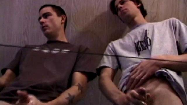 Jayden and Dan grease up their wood and we get close-ups of their horny faces. Jayden sports 8 inches and Dan holds his own. Always the instigator, Dan suggests they cum all over the glass table.