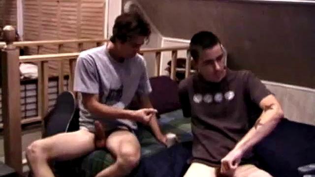 Jayden and Dan grease up their wood and we get close-ups of their horny faces. Jayden sports 8 inches and Dan holds his own. Always the instigator, Dan suggests they cum all over the glass table.