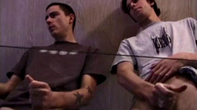 Jayden and Dan grease up their wood and we get close-ups of their horny faces. Jayden sports 8 inches and Dan holds his own. Always the instigator, Dan suggests they cum all over the glass table.