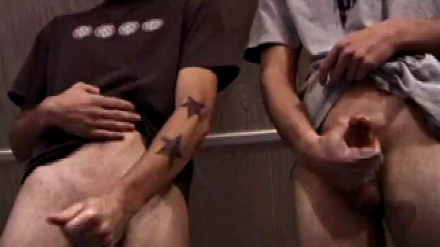 Jayden and Dan grease up their wood and we get close-ups of their horny faces. Jayden sports 8 inches and Dan holds his own. Always the instigator, Dan suggests they cum all over the glass table.