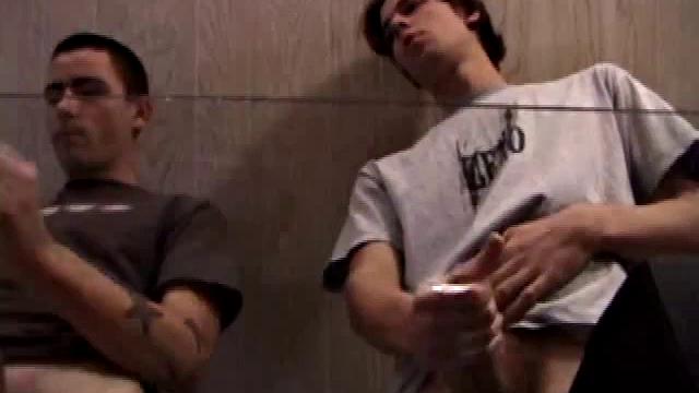 Jayden and Dan grease up their wood and we get close-ups of their horny faces. Jayden sports 8 inches and Dan holds his own. Always the instigator, Dan suggests they cum all over the glass table.