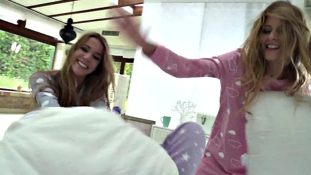 Pillow fighting dykes strapon anal toying in threesome