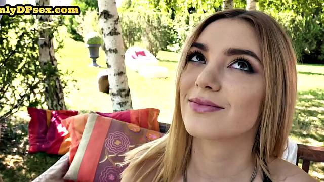 Double stunning bitch smashed outdoor in backyard