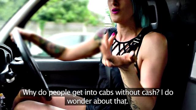 British lesbians in cab kissing, playing with strap-ons & dildos