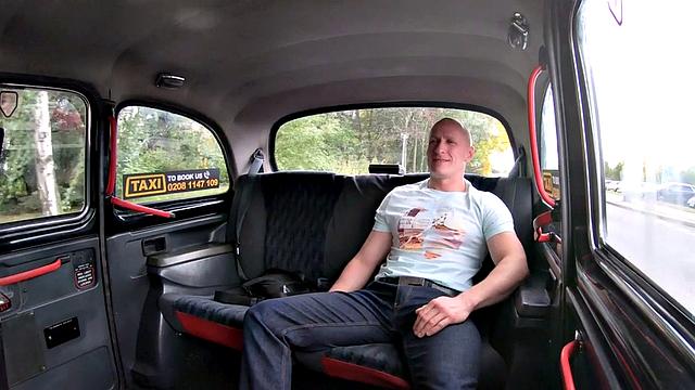 Big-titted cabbie sucks and rides passenger before spooning