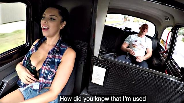 Big-titted cabbie sucks and rides passenger before spooning