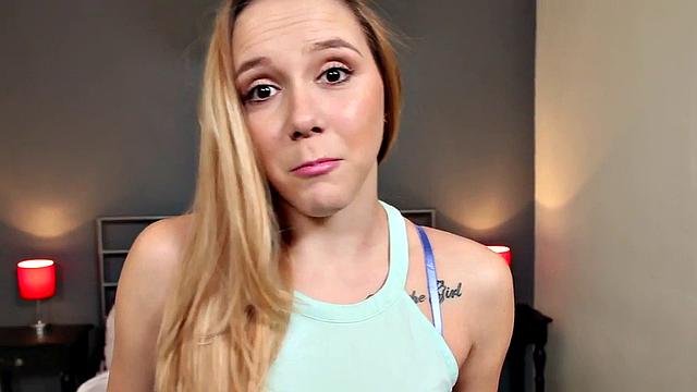 BJ GF with small boobies sucks POV cock in closeup oral