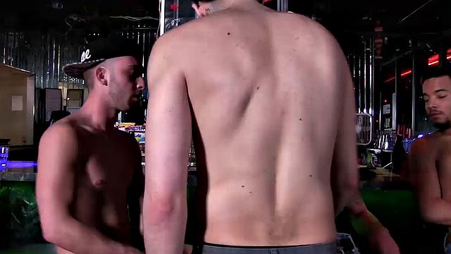 Eddie Acosta wants to close up for the night, but some of his customers don't want to leave. In fact, they've conspired to seduce Eddie and get him to suck their dicks.