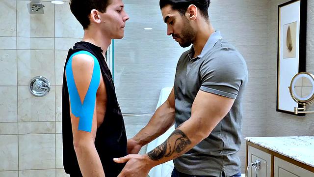 Stepmom catches her adult stepson stroking and joins him for a hot gay session